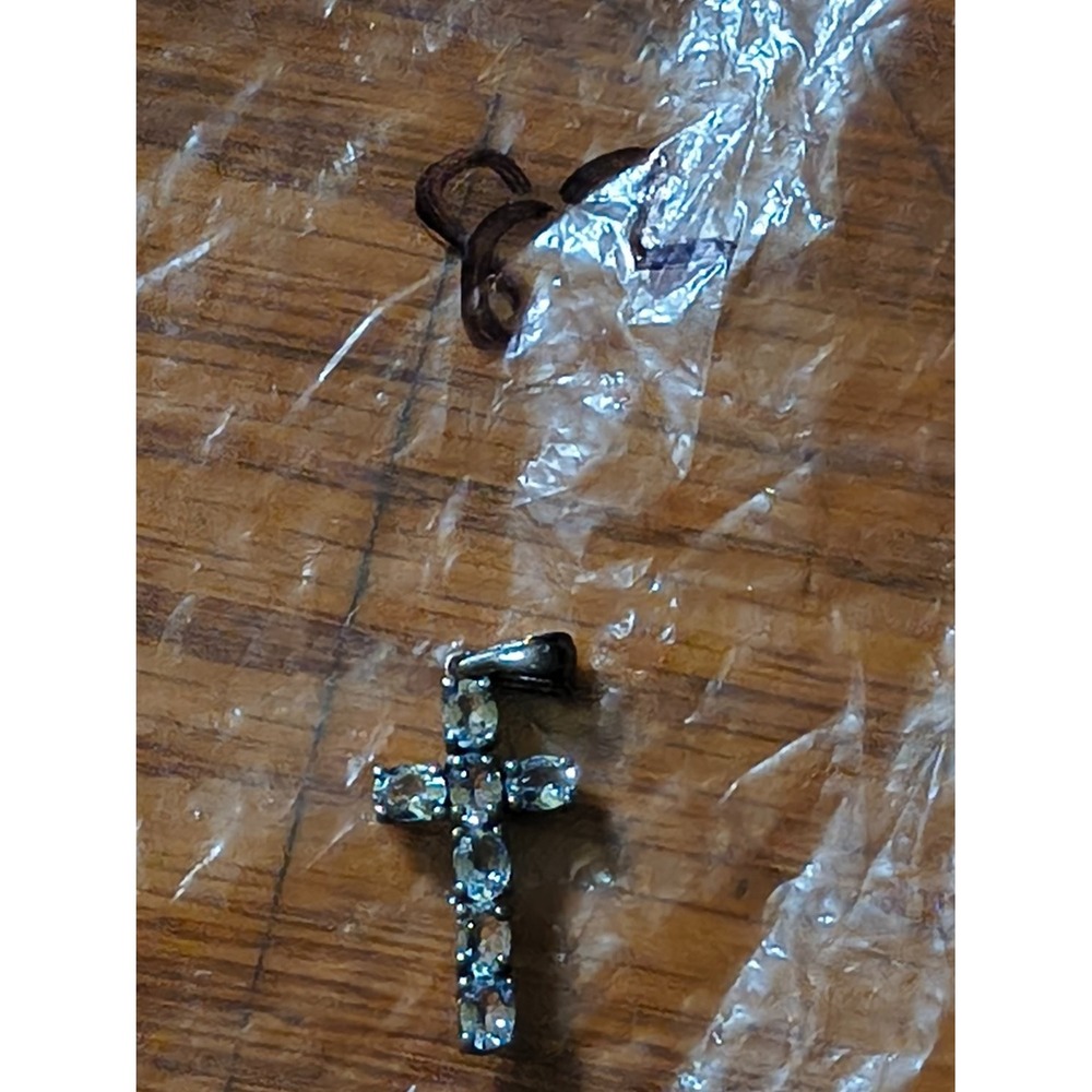 925 vintage Silver Light Blue Topaz Aquamarine CZ Oval Cross Charm Pendant